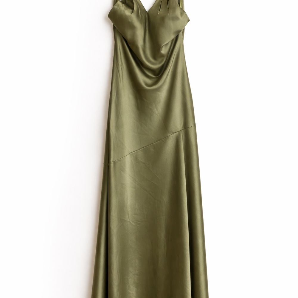 Revelry Satin Maxi Dress in Olive
